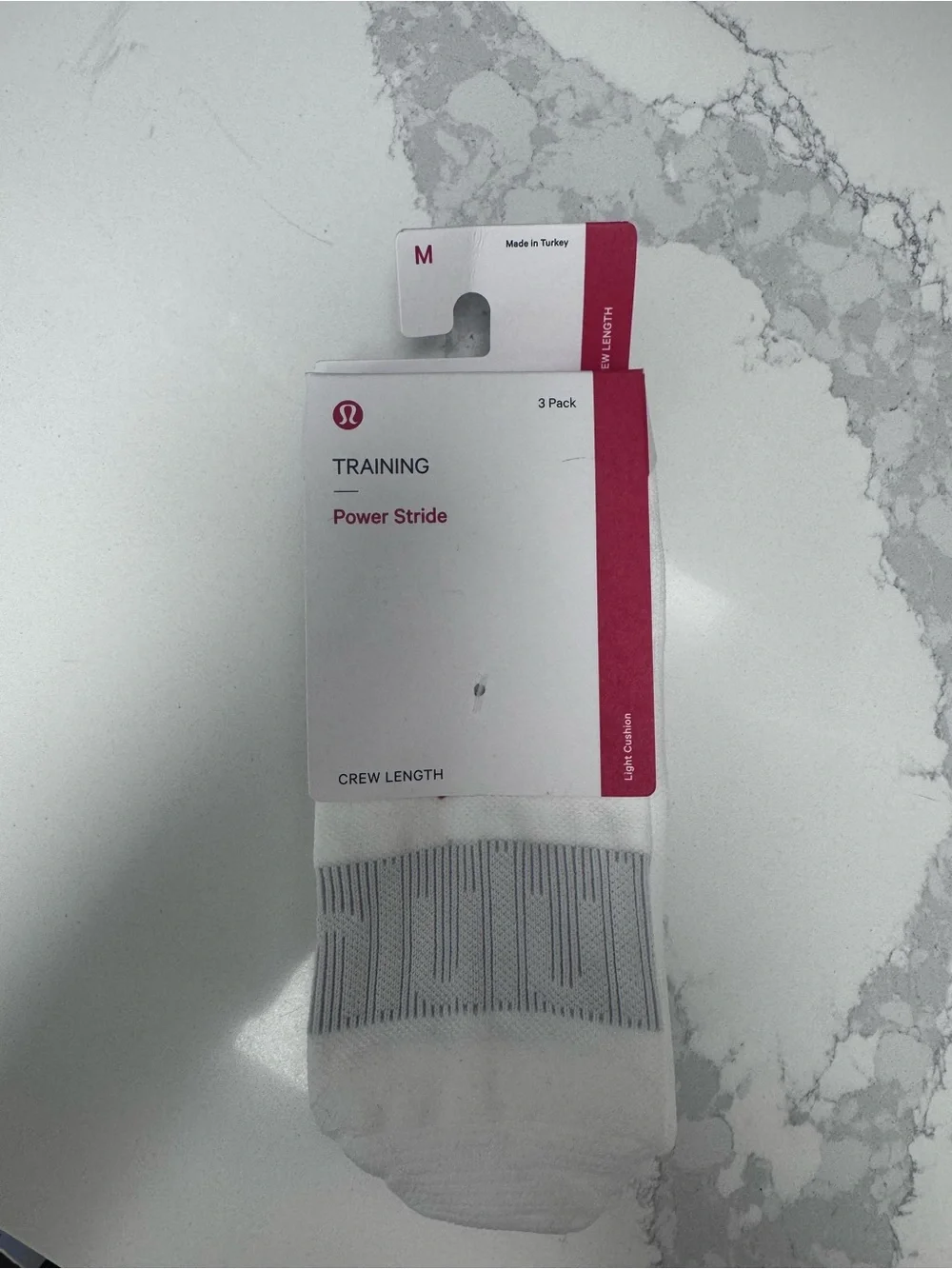 lululemon athletica Men’s Power Stride Crew Socks — White with Gray Pattern